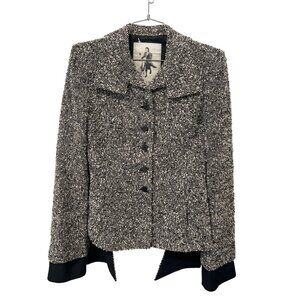 Mariella Burani Button Front Tweed Blazer Jacket Size 8 Wool Blend Retro Career